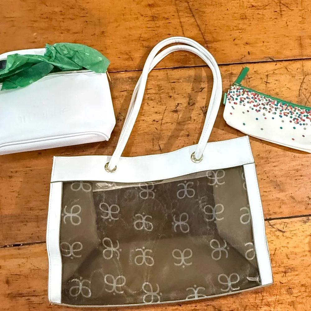 Arbonne Consultant Souvenir Purse White See-Through Mesh Plus 2  Bags Small